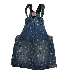 2/$15 Tahari Girls 4T Denim Jean Overall Dress star print pockets